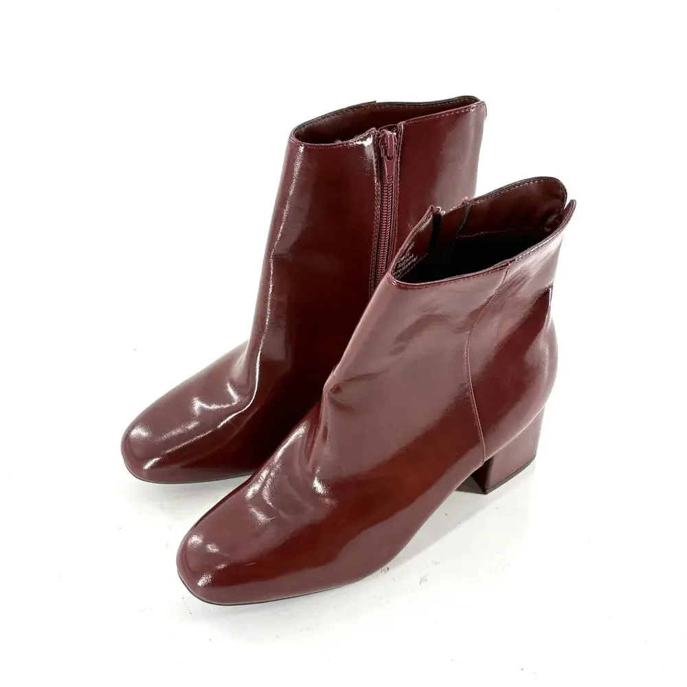 Journee Collection Adria Booties 7.5 Red Brown Boot NWOT Vegan Leather Square